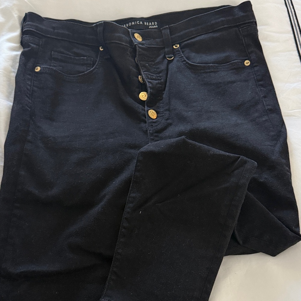 Veronica Beard Black Skinny Jeans with Gold Accents